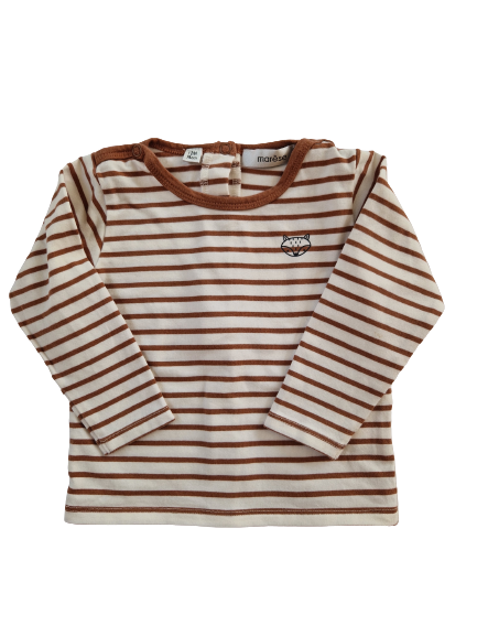 Tee-shirt rayé marron manches longues 12 mois