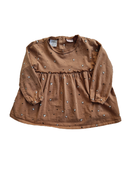 Blouse marron cœur blanc 24 mois -3 ans