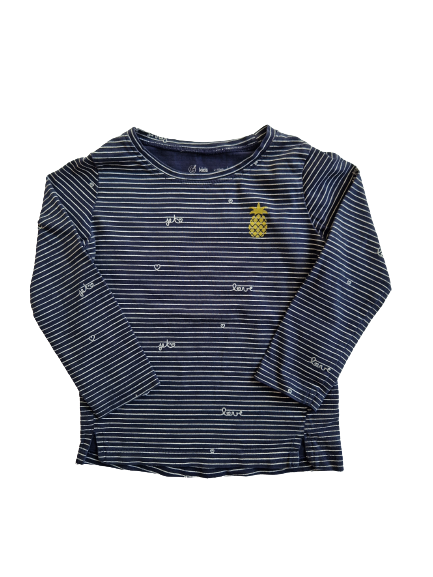 Tee-shirt bleu rayé blanc manches longues 4 ans