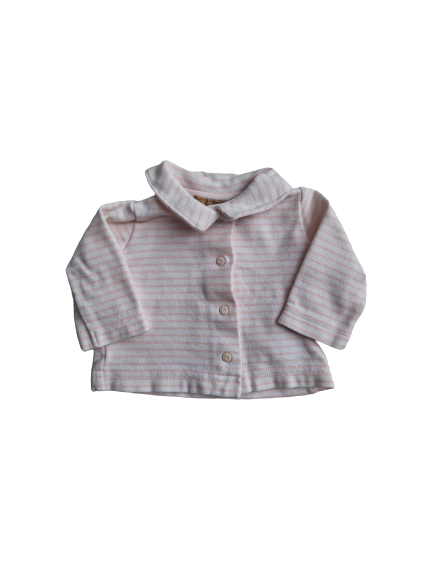 Tee-shirt blanc rayé rose manches longues naissance