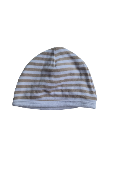 Bonnet blanc rayé marron 3 mois