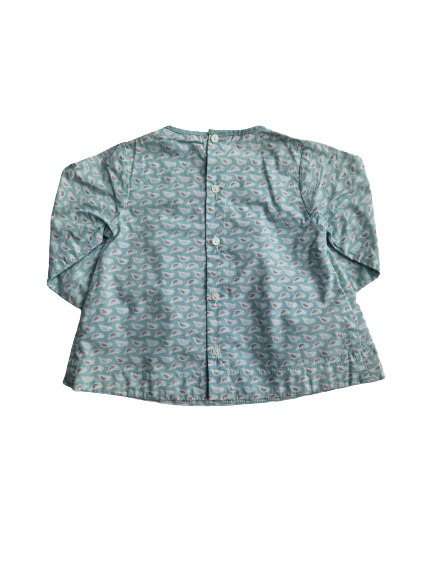 Blouse bleu ciel imprimé oiseaux 6 mois