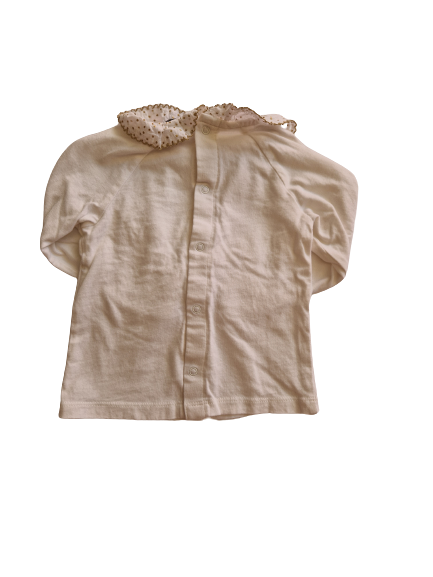 Tee-shirt écru col volanté à pois dorés 12 mois