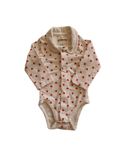 Body blanc avec col claudine imprimé cœurs 1 mois