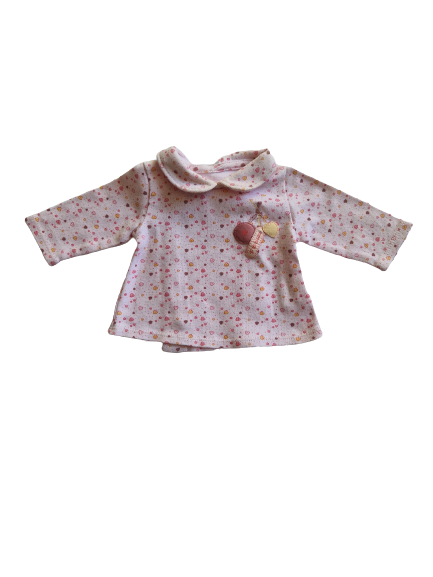 Tee-shirt col claudine rose imprimé cœur manches longues naissance