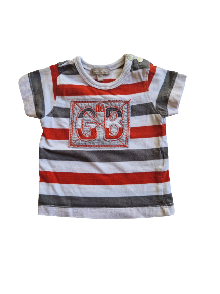 Tee-shirt à rayures rouge et grise 3 mois