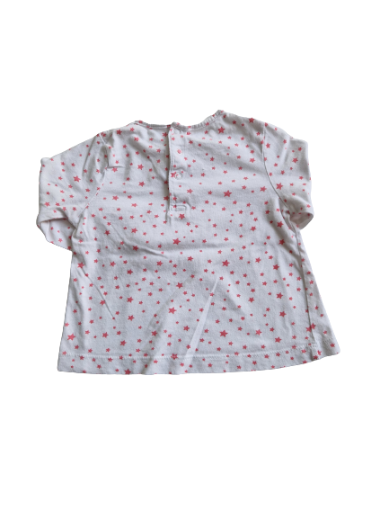 Tee-shirt blanc imprimé étoiles rose manches longues 12 mois