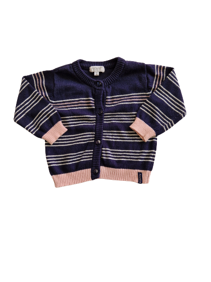 Gilet bleu rayé blanc 12 mois