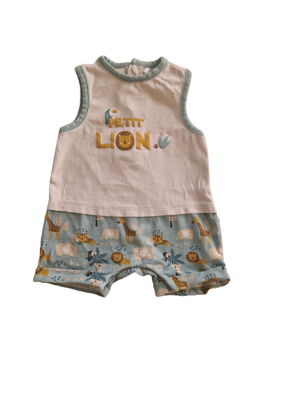 Combishort blanche imprimé animaux 3 mois