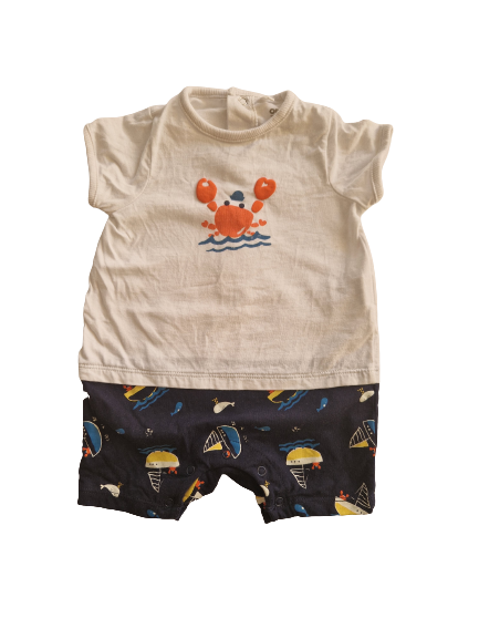 Combishort blanche motif crabe 3 mois