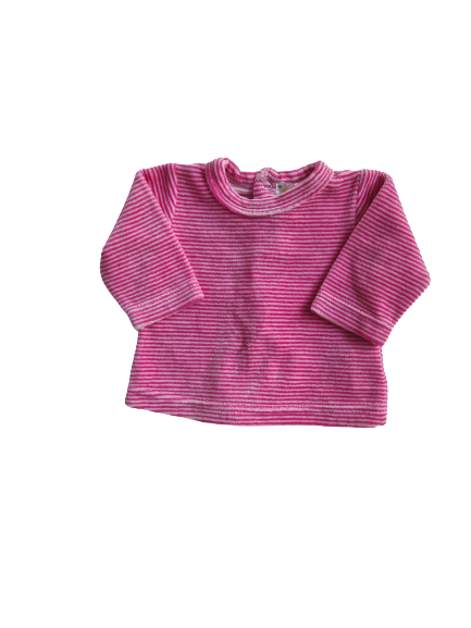 Pull rayé rose en velours naissance