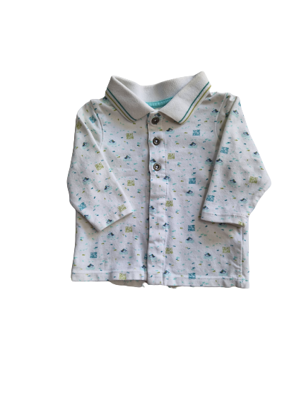 Polo blanc imprimé manches longues 3 mois