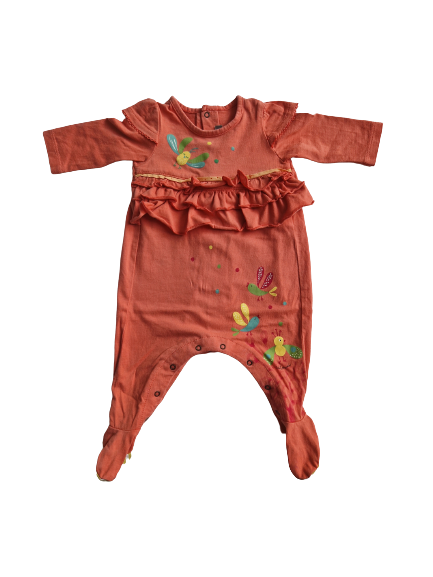 Pyjama orange motif oiseaux 1 mois