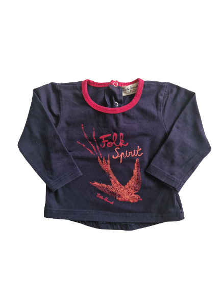 Tee-shirt bleu foncé manches longues 9-12 mois