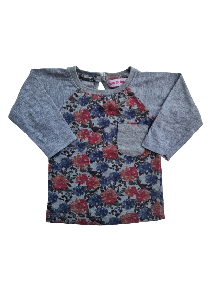 Tee-shirt gris imprimé fleurs manches longues 6 mois