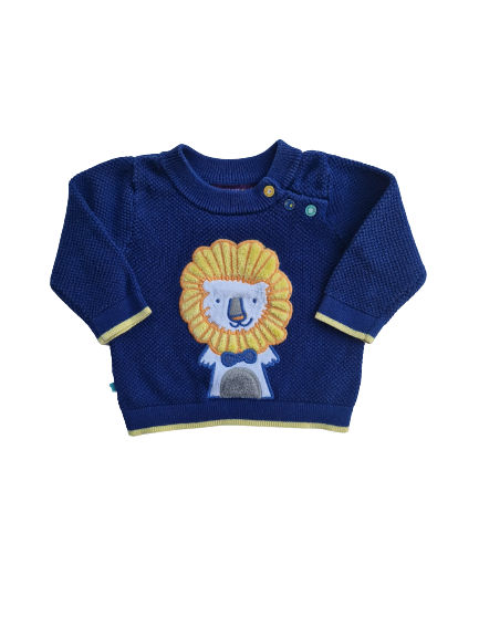 Pull bleu motif lion 3 mois