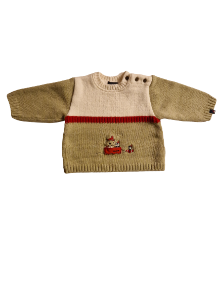 Pull blanc-marron en maille 12 mois