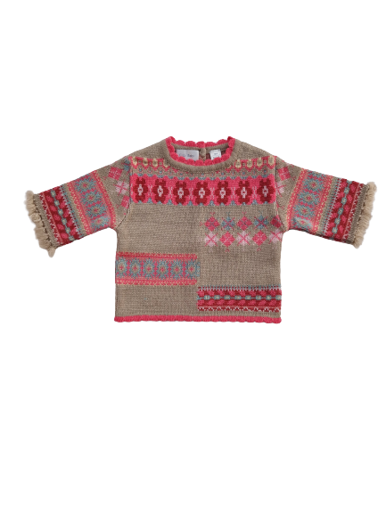 Pull marron-rose en maille 3 mois