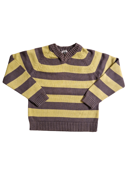 Pull gris-vert en tricot 3 ans