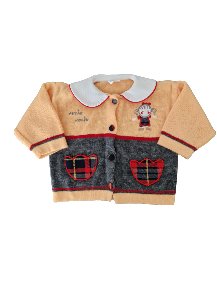 Cardigan orange-gris à col colombine 18 mois