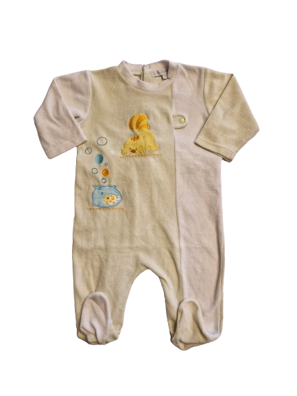 Pyjama blanc et vert en velours 12 mois