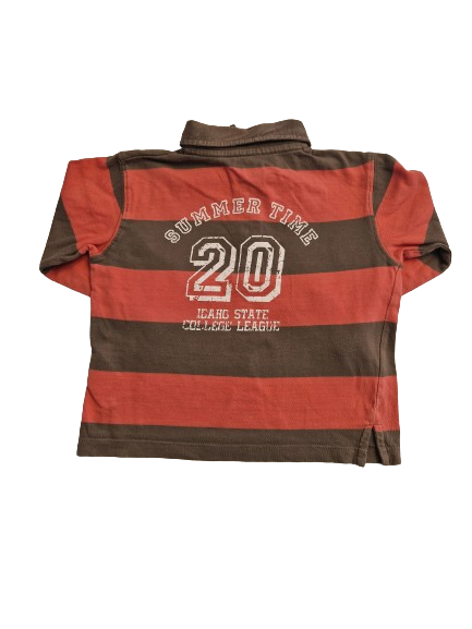 Polo rayé marron et rose manches longues 4 ans