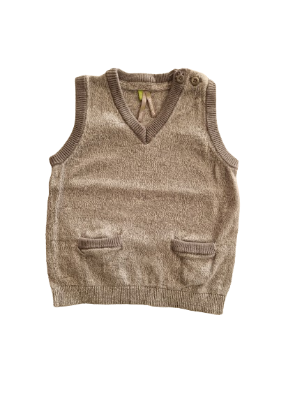 Pull gris en tricot sans manches 9 mois