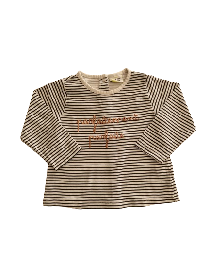 Tee-shirt blanc à rayure bleu manches longues 12 mois