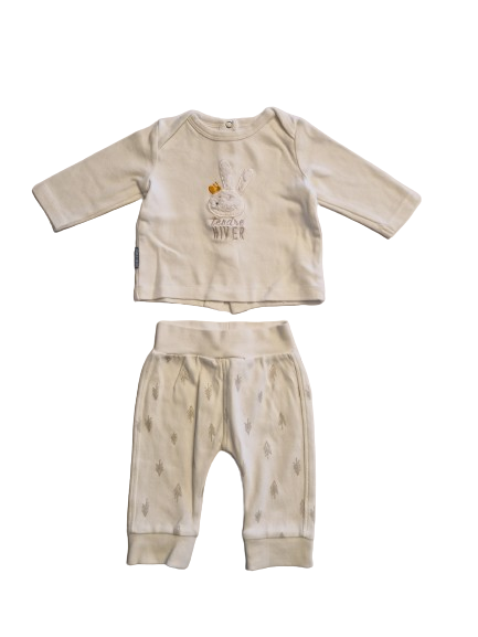 Ensemble tee-shirt écru manches longues et pantalon écru 3 mois