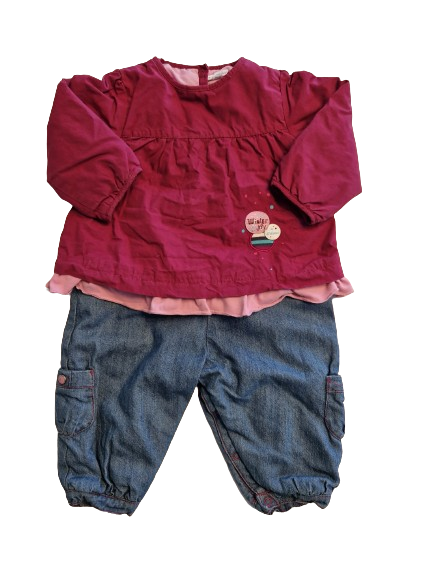 Combinaison rose fuchsia et jean 12 mois