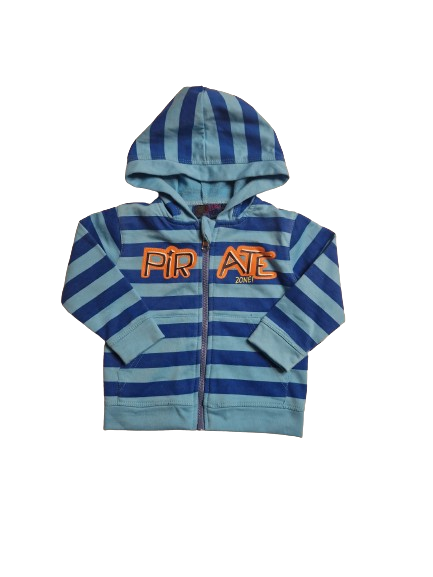 Sweat bleu rayé zippé à capuche 12 mois
