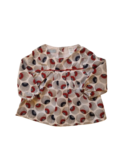 Blouse blanche imprimé bleu et rouge 3 mois