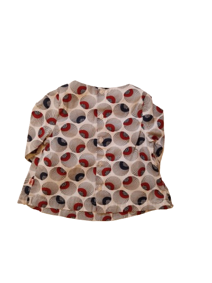 Blouse blanche imprimé bleu et rouge 3 mois