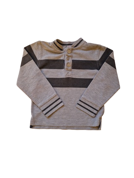 Tee-shirt gris rayé manches longues 24 mois