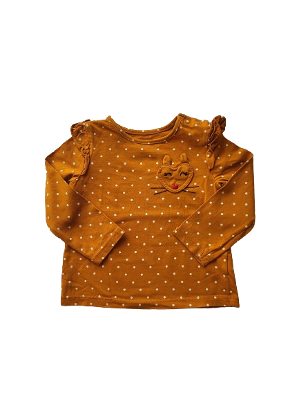 Tee-shirt marron à pois blanc manches longues 9-12 mois