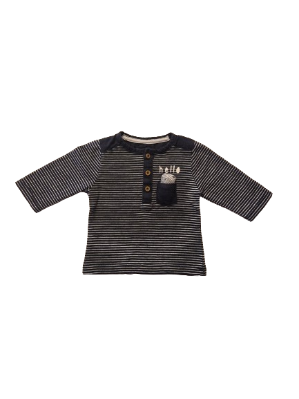 Tee-shirt bleu rayé manches longues 1 mois
