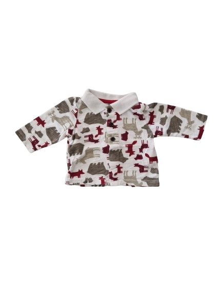 Polo blanc motif animaux manches longues 1 mois