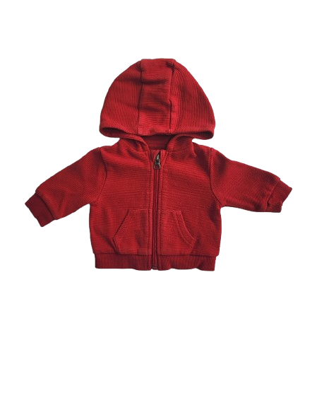 Sweat rouge zippé à capuche 1 mois