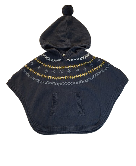 Poncho bleu en maille à capuche 4 ans