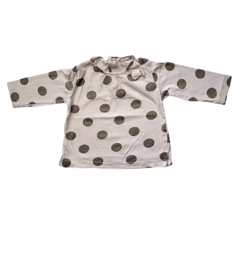 Tee-shirt rose clair à pois manches longues 12 mois