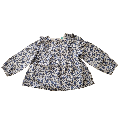 Blouse blanche imprimé fleurs bleu 18 mois