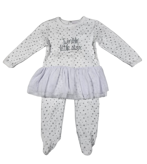 Pyjama blanc motif étoiles argentées avec tulle 12 mois