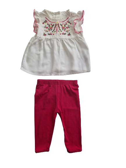 Ensemble blouse blanche manches courtes - legging fuchsia Gémo 6 mois