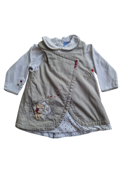 Ensemble robe grise - tee-shirt blanc manches longues Disney baby 9 mois