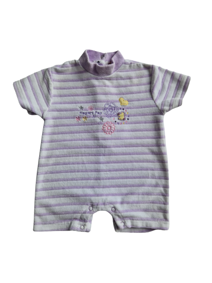 Combi courte blanche rayée violette  en velours INFLUX 3 mois