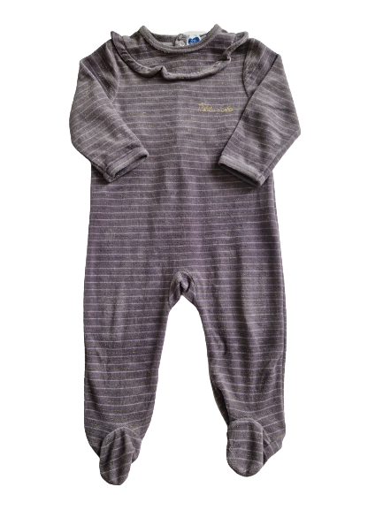 Pyjama gris rayé en velours Mots d'enfants 12 mois