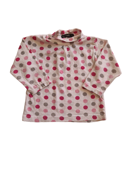 Tee-shirt à pois gris- rose - fuchsia manches longues les p'tits babies 12 mois