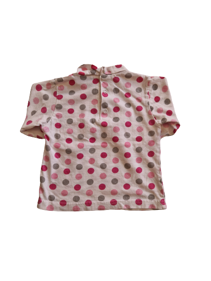 Tee-shirt à pois gris- rose - fuchsia manches longues les p'tits babies 12 mois