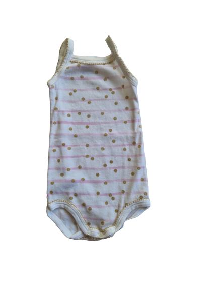 Body blanc rayé rose à pois dorés à fines bretelles Petit Bateau 12 mois