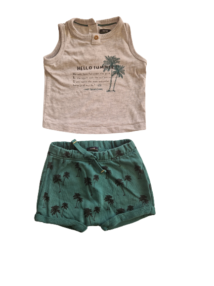 Ensemble débardeur gris et short vert 6 mois